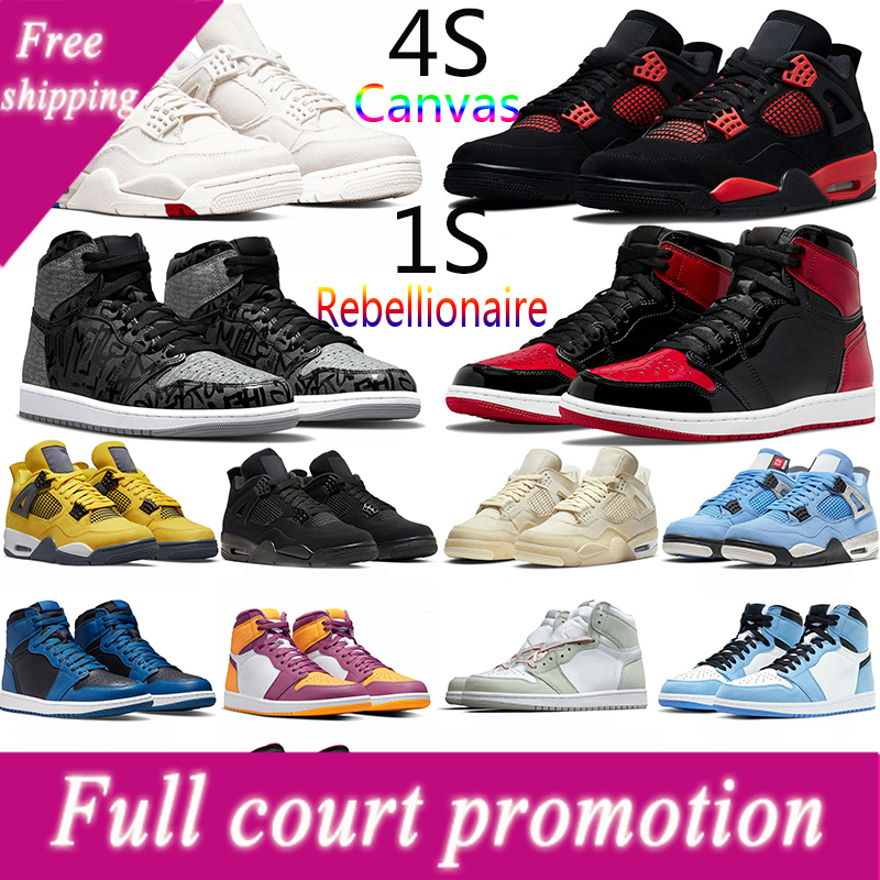 

2022 Jumpman 4 4s Basketball Shoes Men Women Canvas Red Thunder Black Cat Tour yellow Jorda 1 1s Rebellionaire Bred Patent Brotherhood, 16