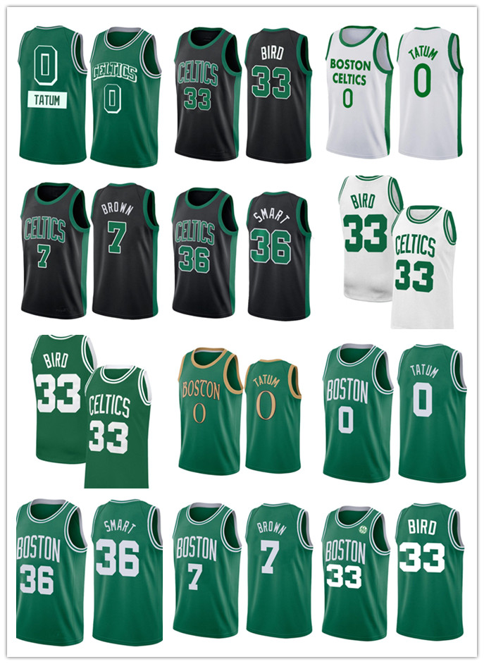 

Marcus 36 Smart Jayson 0 Tatum Basketball Jerseys Jaylen 7 Brown Larry 33 Bird 75th Anniversary Celtices Men Mesh T-shirt Green Black white