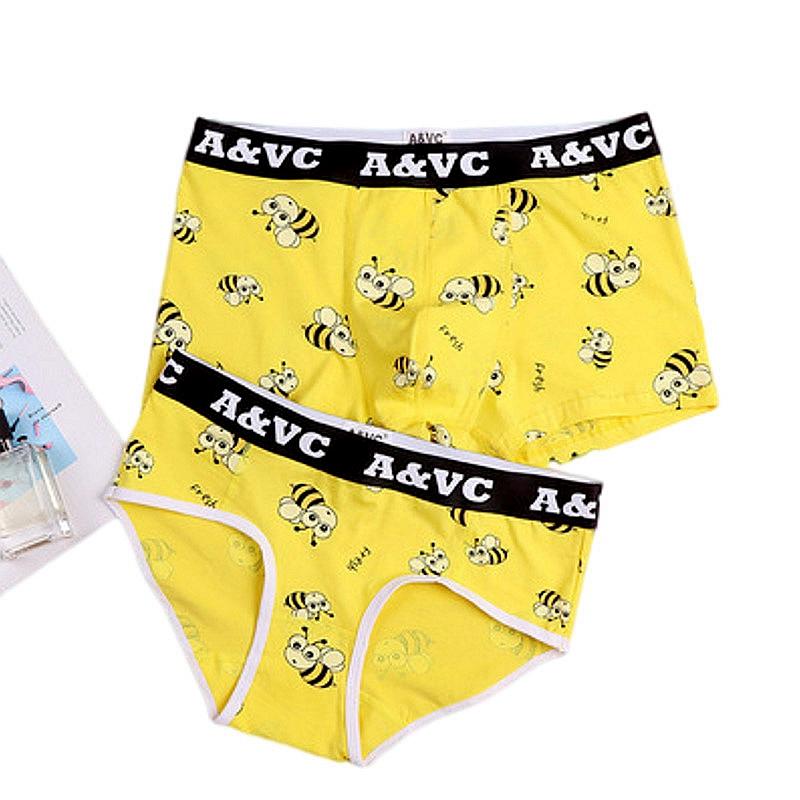 

Underpants Couple Underwear Set Cute Little Bee Men Boxer Shorts Women Cotton Panties Fashion For Lovers PantiesUnderpants, Qa230-pink