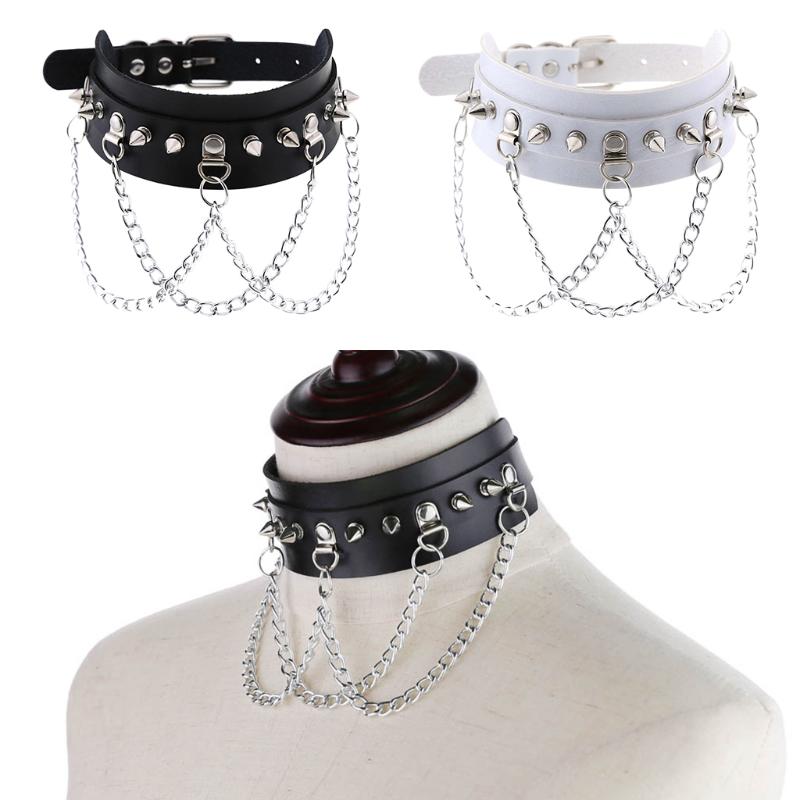 

Pendant Necklaces Gothic Pu Leather Choker Collar Women Men Studs Chains Necklace