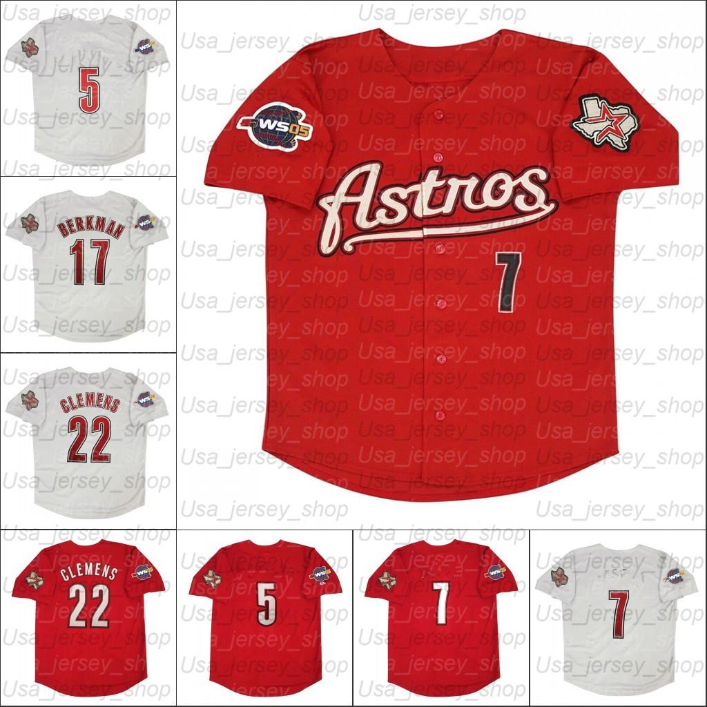 

Retro Houston Baseball 2005 Home Jersey 17 Lance Berkman 21 Andy Pettitte 22 Roger Clemens, As photo