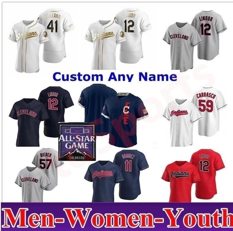 

Cleveland Men Women kids Indians 2021 All-Star Game Baseball Jerseys Francisco Lindor Jose Ramirez Roberto Perez Shane Bieber Franmil Reyes, As shown in illustration
