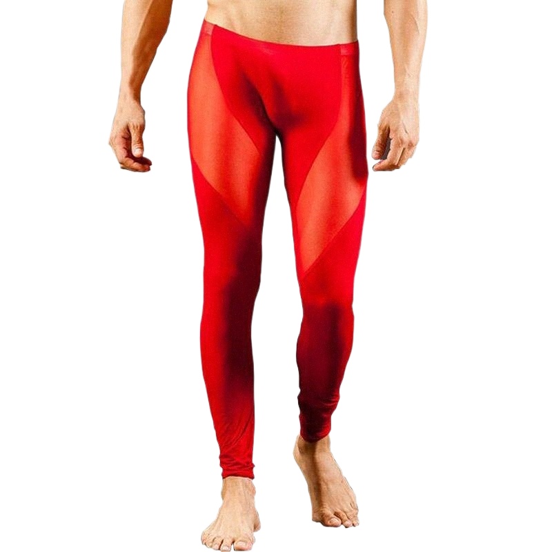 

men' Thermal Underwear Male Thin Elastic Men Transparent Mesh Sexy Long Johns Mens Clothing Tights Compression Legging Underpants U22T#, Red