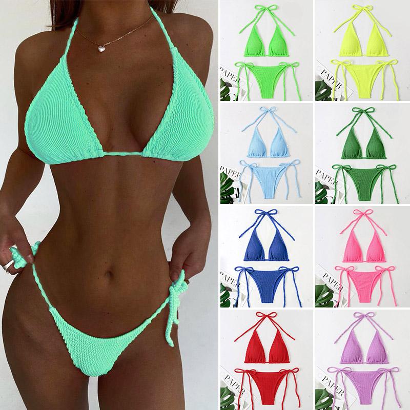 

Women' Swimwear 1Set Women Brazilian Bikini Set Split Swimsuit Beachwear Triangle Bathing Suit Thong, Fluorescent yellow