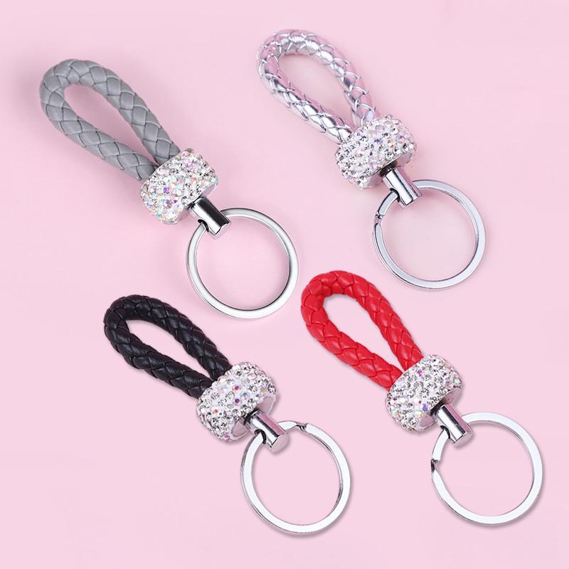 

Keychains Fashion Rhinestone Pu Leather Car Keychain Women Men High-End Quality Diamond Alloy Bag Pendant Key Rings Accessories
