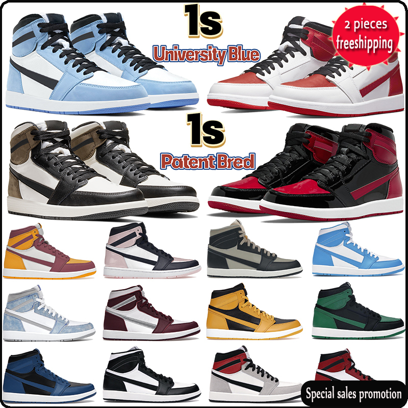 

2022 Mens 1 High OG 1s basketball shoes university blue patent bred heritage brotherhood 85 georgetown dark mocha UNC black white Shattered NB, Shoe box