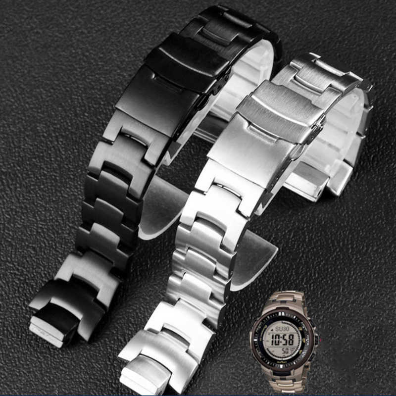

Stainless Steel Watchband For Casio PROTREK PRW-3000 3100 6000 6100 Silver Black Solid Steel Watch Strap Replacement Bracelet