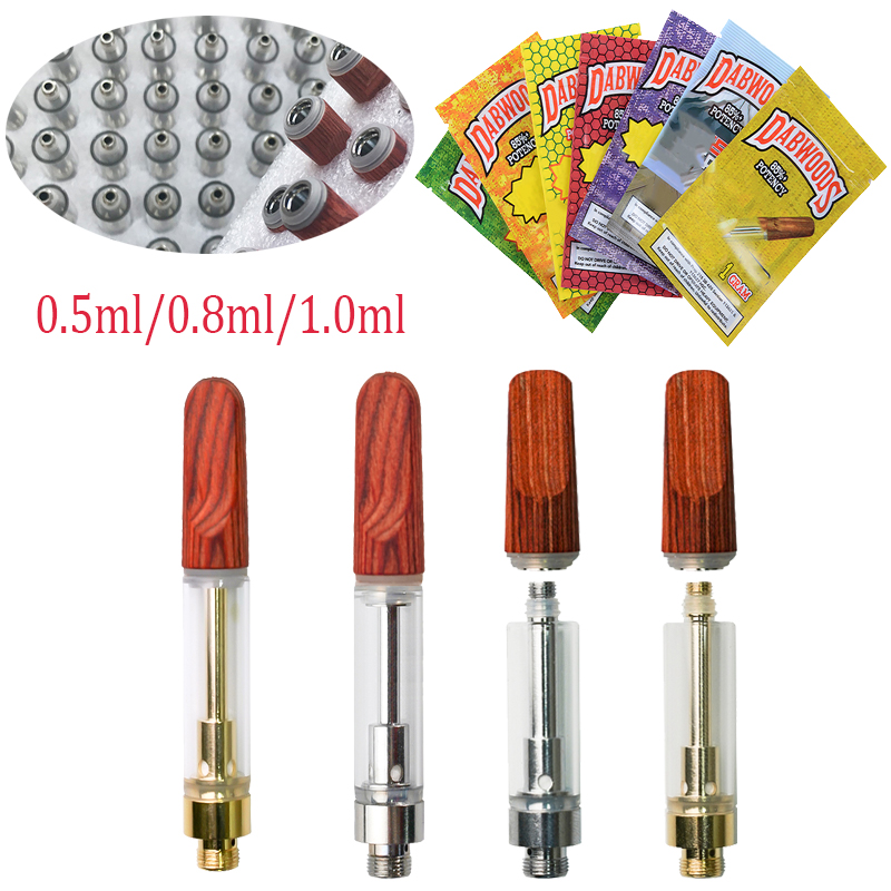 

TH205 Wood Tip Vape Pen Cartridges Atomizers 0.8ml 1ml Ceramic Coil Glass Tank Thick Oil Empty Carts 510 Thread E Cigarette Wax Vaporizer