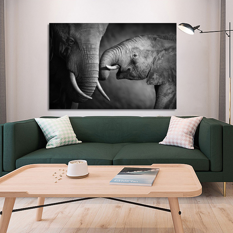

African Elephant Posters and Prints Wall Art Canvas Painting Black and White Animal Pictures for Living Room Cuadros Decor