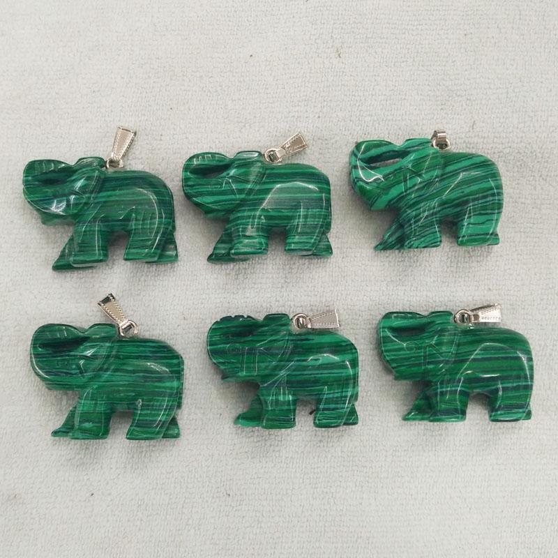 

Pendant Necklaces Wholesale 6pcs/lot High Quality Carved Malachite Stone Animal Elephant Charms Pendants Fit Necklace Jewelry Making
