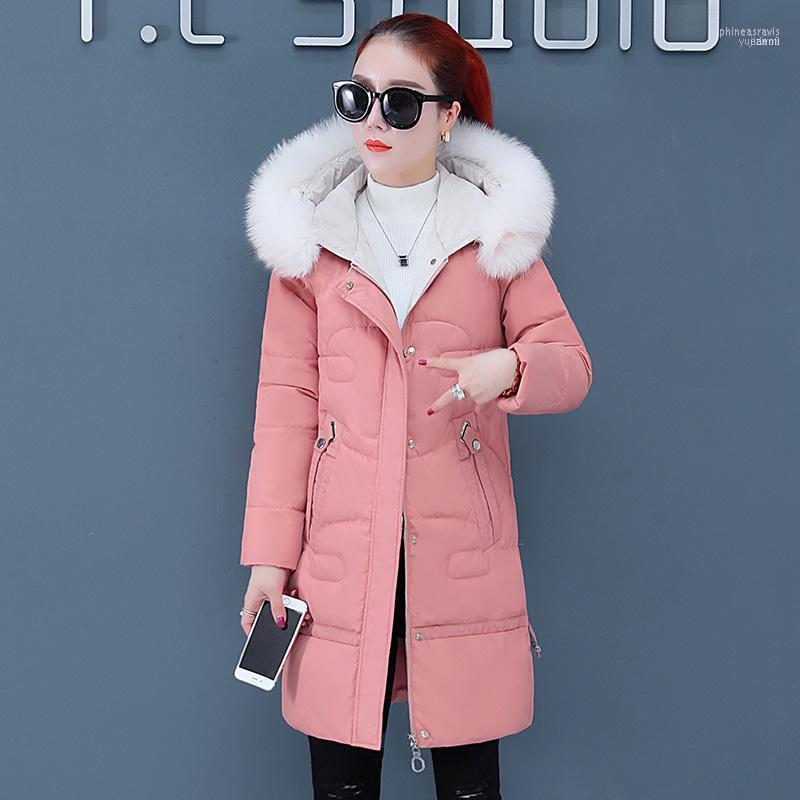 

Women's Down & Parkas Women Solid Hoodies Coat 2022 Winter Fashion Splice Fur Collar Zipper Button Pockets Thickening Slim Long Outwear1 Phi, Pink