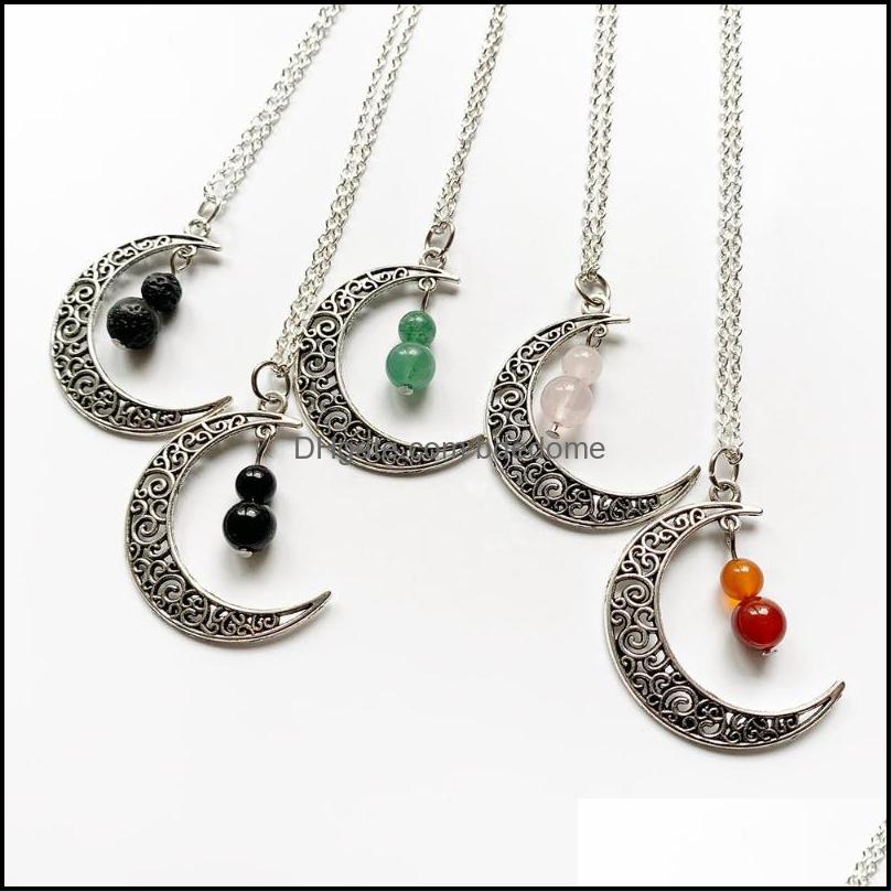 

Pendant Necklaces Pendants Jewelry Moon Necklace Natural Stone Beads Women Jewellery Chain Sier-Color Dhnvt