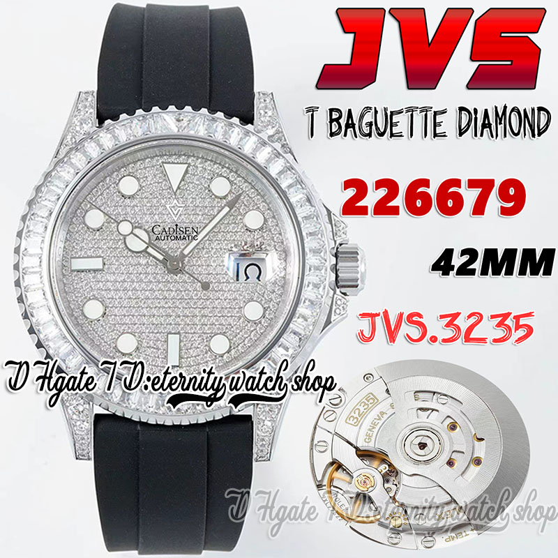 

JVSF jv226679 Cal.3235 jvs3235 Automatic Mens Watch 42MM T Baguette Diamonds Bezel Iced Out Diamond Dial 904L Steel Case Rubber Strap Super version eternity Watches, Watch waterproof cost