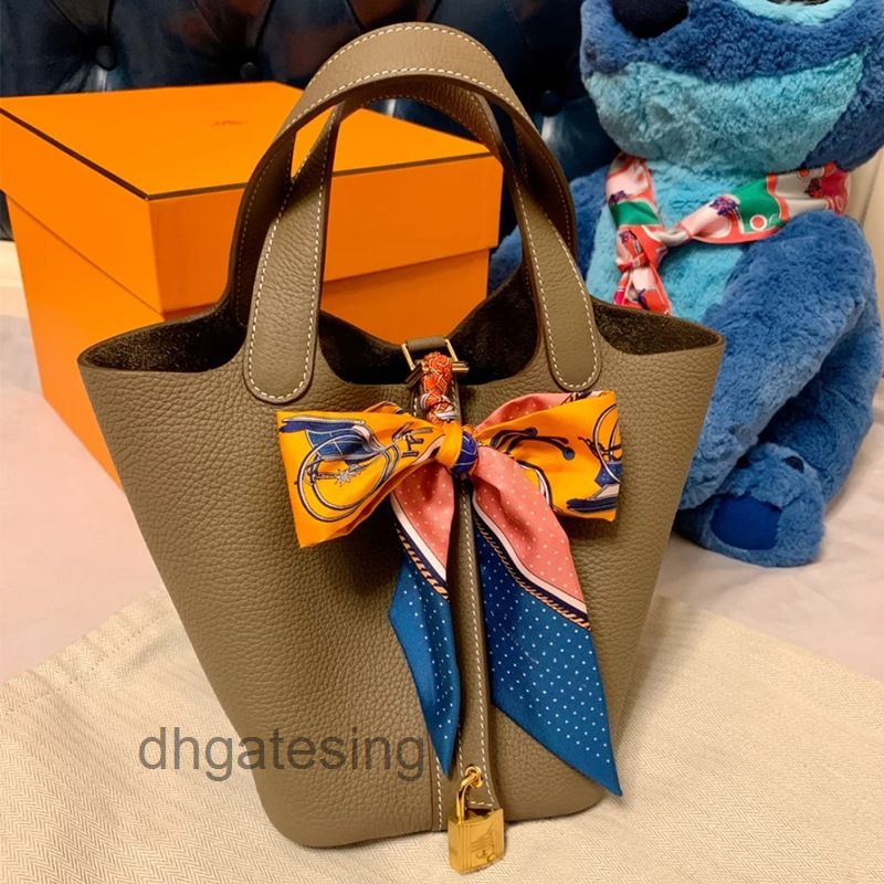 

2022 Picotin Bags Lock Designer Herbag h Handbags One Leather Top Handbag Bucket ZHBB Herme, Elephant gray