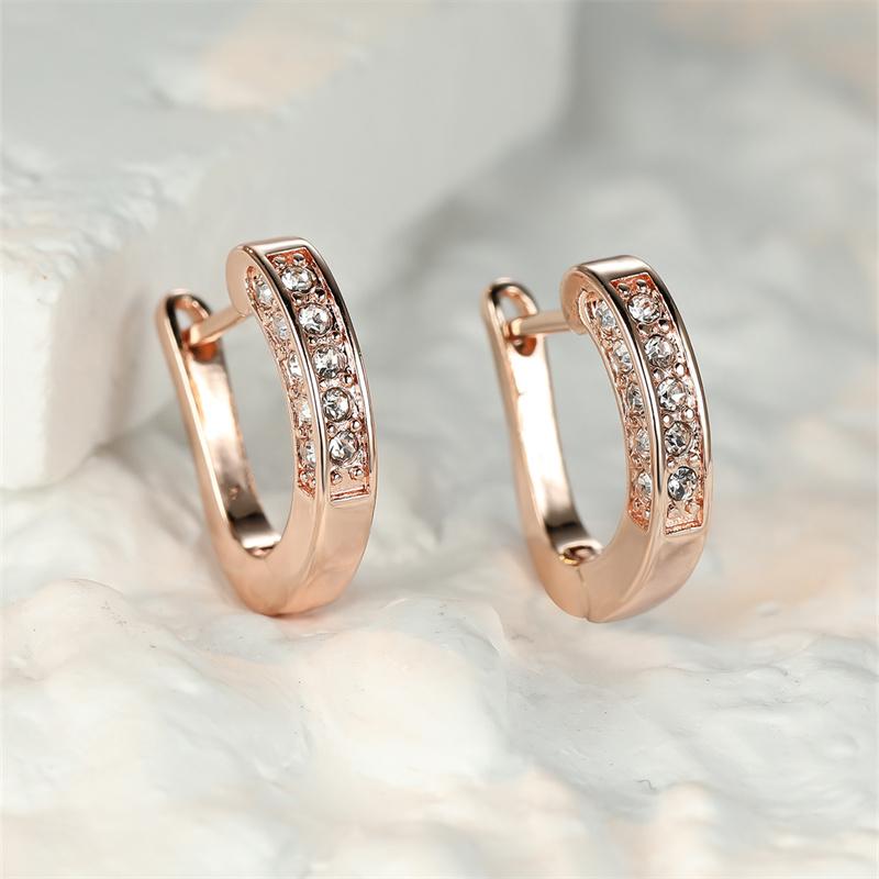 

Hoop & Huggie Minimalist Small Round Earrings For Women Crystal Double Wedding Female Simple Silver Rose Gold Color JewelryHoop