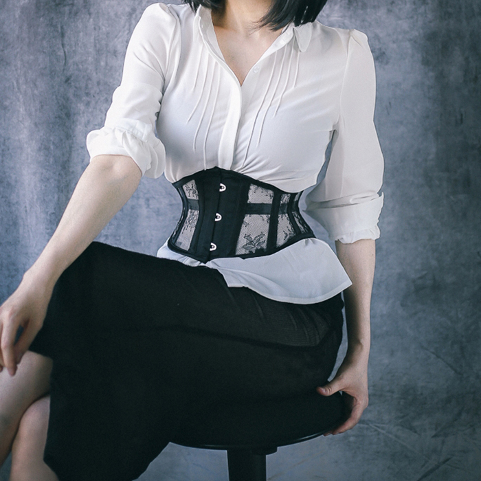 

Lace Cotton Steel Boned Firm Waist Trainer Body Shaper Tummy, Black