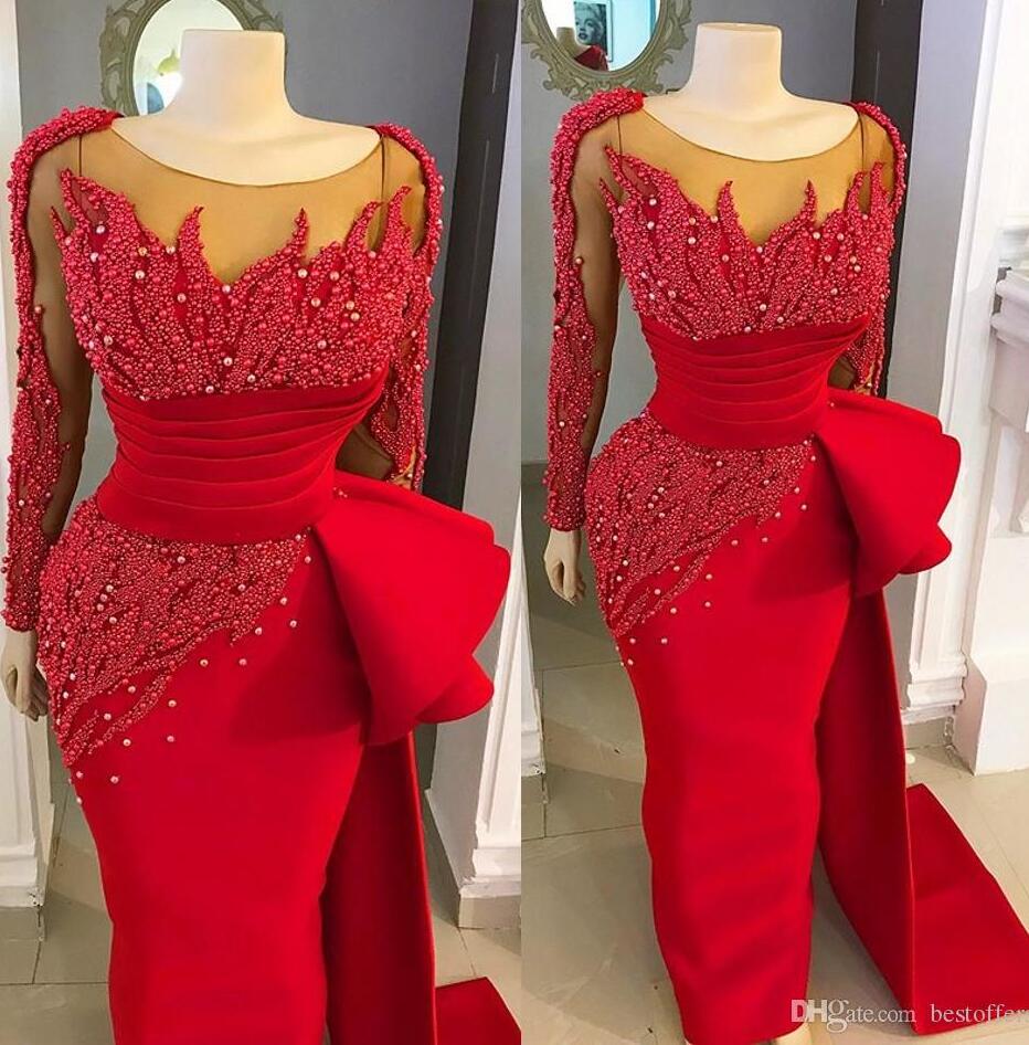 

Sparkly 2022 Aso Ebi Major Pearls Top Evening Dresses See Through Jewel Neck Sheath Crystals Beaded Prom Gowns Runway Pageant Dress, Hunter