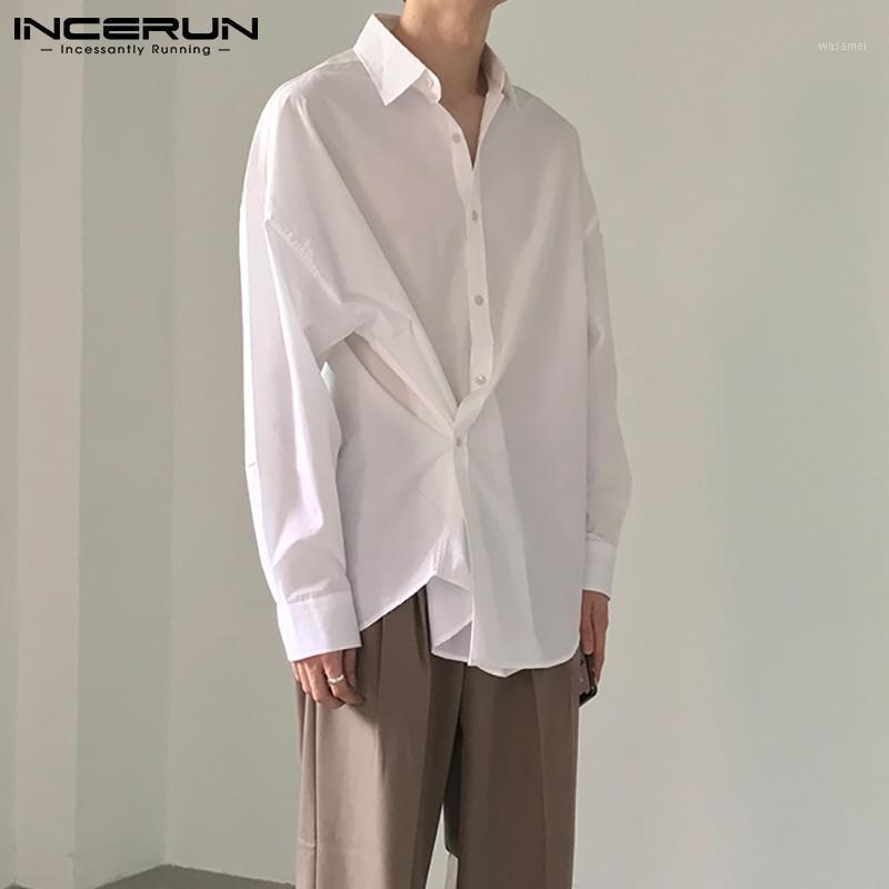 

Korean Style Man Irregular Button Chemise Streetwear Men Leisure Solid Color Shirts Long Sleeve Lapel Neck Casual Blouse Men, Gray