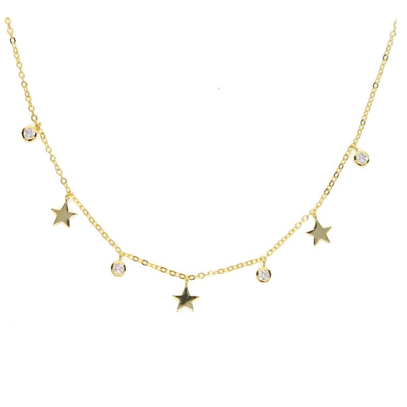 

Chains Top Quality Bezel Cz Zirconia Drop Shinny Star Dainty Charm Gold 3 Colors Fashion Women 33 7cm NecklaceChains ChainsChains