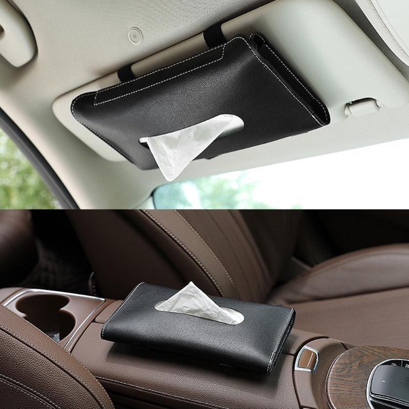 

Car Organizer Quality Leather Tissue Box Armrest Paper Storage Bag Portable Sun Visor Towel Holder Home Case