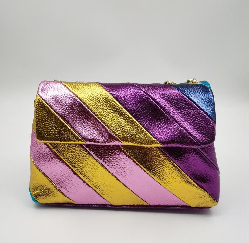 

Evening Bags Stitching Style Handbag Metallic Chain Straps Rainbow Jointing Purple Color Crossbody BagEvening EveningEvening