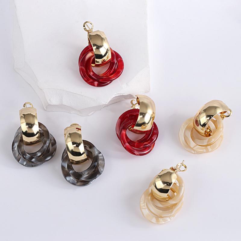 

Hoop & Huggie Trendy Red Acetate Hollow Round Earrings For Women Gold Color Metal Geometric Acrylic Circle Jewelry 2022Hoop