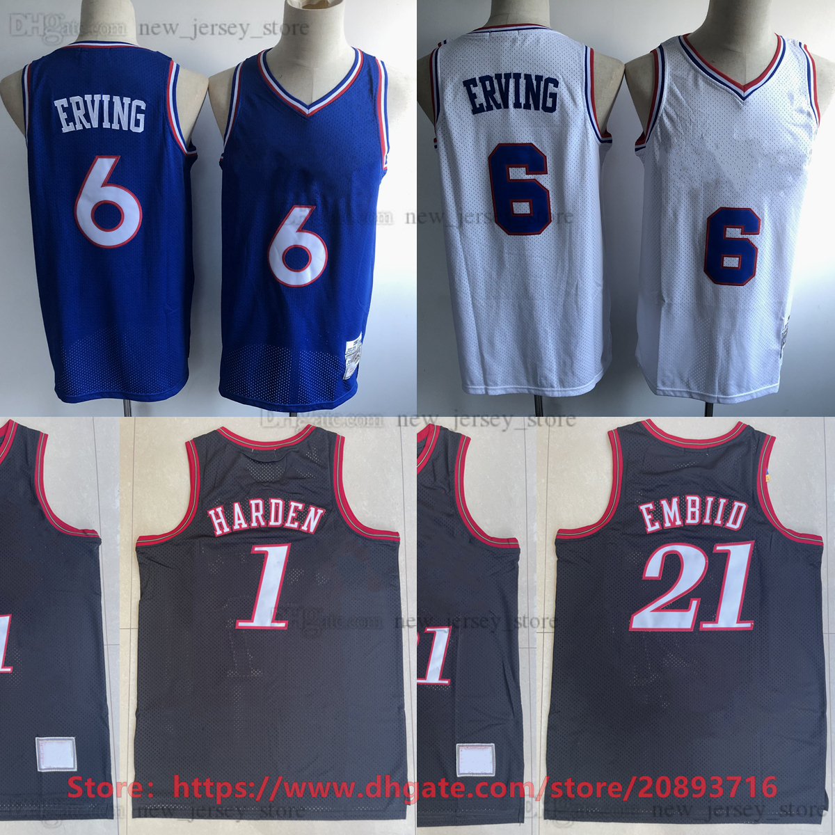 

Kids Women Man Mitchell and Ness Basketball Joel 21 Embiid Jersey youth boys Stitched 6 Julius 1 James Erving Harden Jerseys Red Blue White Black Vintage Shirts, As picture (with team logo)