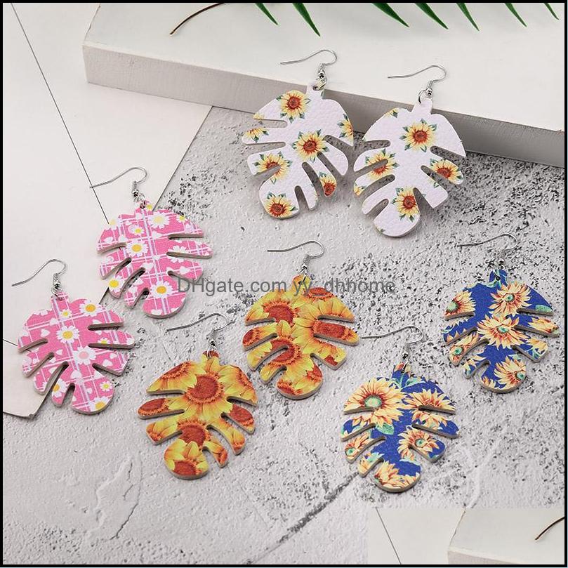 

Charm Earrings Jewelry Fashion Leaf Leather Hollow Fish Bone Pattern Earring Sunflower Print Faux Dangle For Women Party Drop Delivery 2021