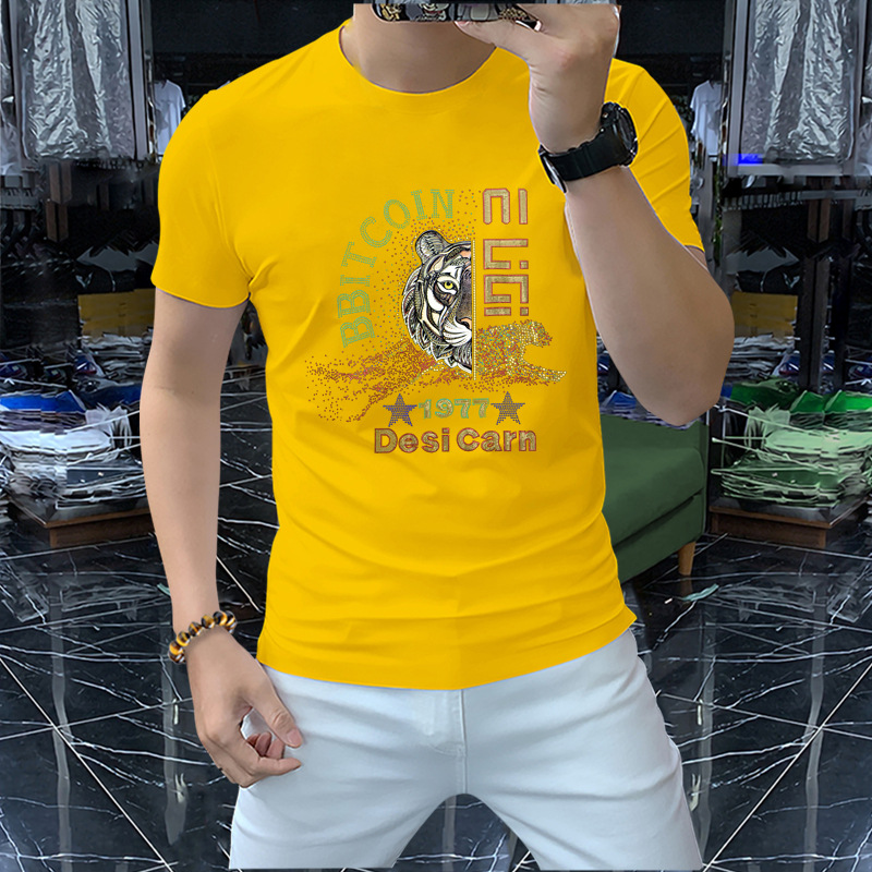Casual Fashion T-shirts Men's Tiger Trend Design Summer Male Tees High Quality Mercerized Cotton Versatile Crew Neck Yellow Red Man Clothing M-
