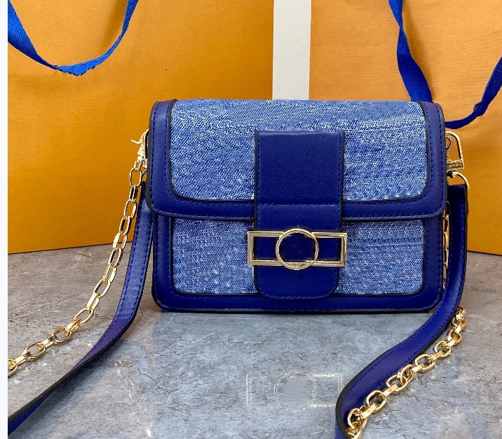 

Designer Women ONTHEGO denim shopping bag contrast stitch printed POCHETTE cowhide leather NeoNoe bucket Handbag Purse Tote crossbody with box 21x 15 x 8cm, Sky blue