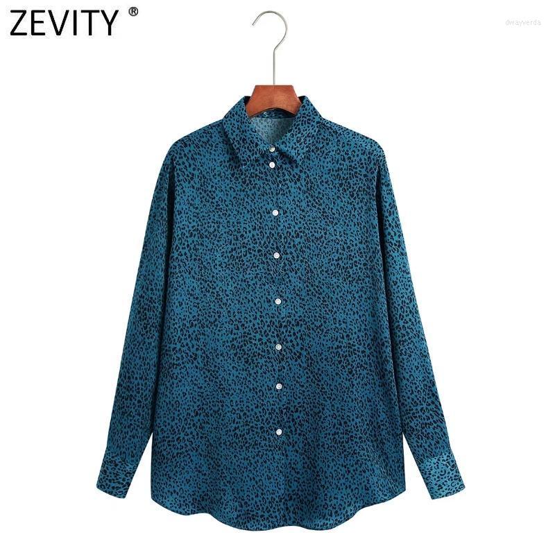 

Women's Blouses & Shirts Zevity Women Vintage Leopard Print Business Smock Blouse Female Long Sleeve Buttons Soft Satin Chic Chemise Tops LS, Cbrl ls9889g