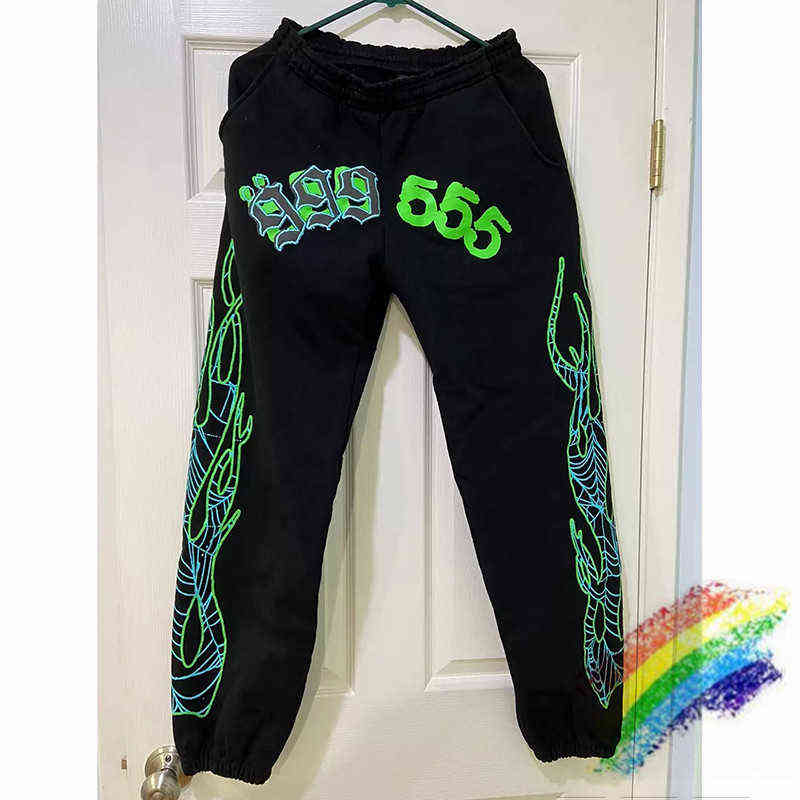 

Spider Fluorescent Green Web Pattern 555555 Jogging Pants Men Women Flame Printing Sp5der 555555 Pants Joggers Drawstring Pants T220721