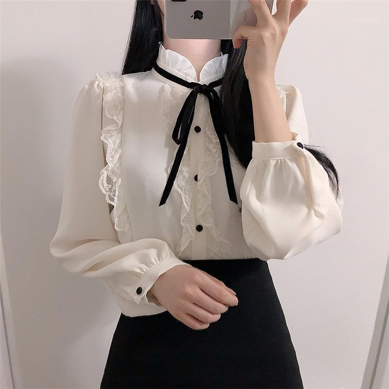 

Women' Blouses & Shirts Alien Kitty Early Spring Ruffles Lace 2022 Bow All Match High Quality Chic Brief Office Lady Large Size Solid, Red
