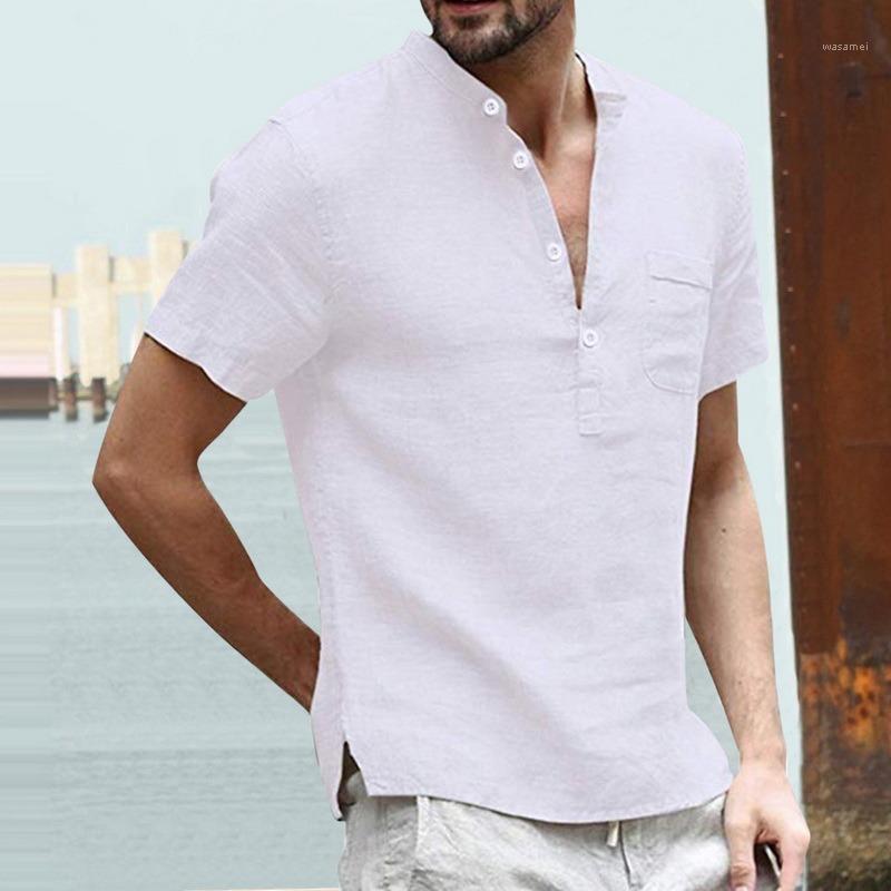 

Men's Casual Shirts Shirt Summer 2022 Short Sleeves Cotton Linen Loose Collar Button White Oversize Male Homme
