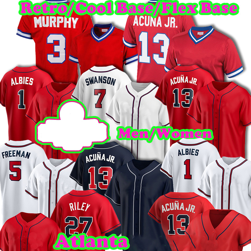 

Atlanta 28 Matt Olson Braves 13 Ronald Acuna jr Baseball Jersey Ozzie Albies Dansby Swanson Adam Duvall Marcell Ozuna Max Fried Austin Riley Guillermo Heredia, +patch custom retro men jersey