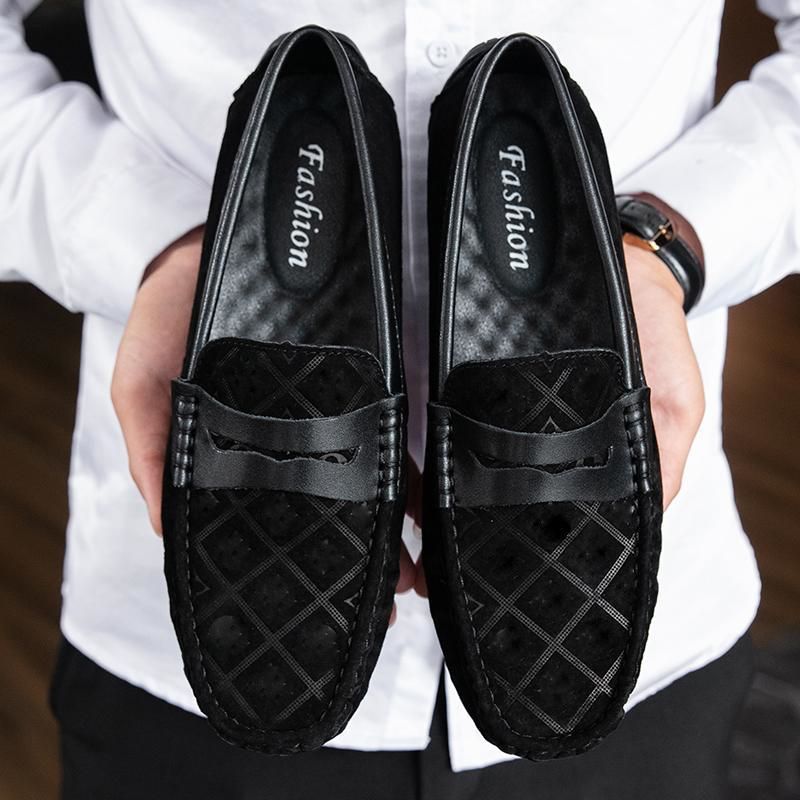 

Loafers men shoes imitation suede solid color casual fashion printing classic wild comfortable driving square toe shoes DH999, Clear