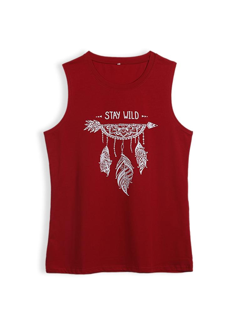 

Women' Tanks & Camis Ummer Tank Women Stay Wild Mandala Feather Dream Catcher Vest O-Neck Sleeveless Top Casual Loose Tee Shirt StreetwearW, Black