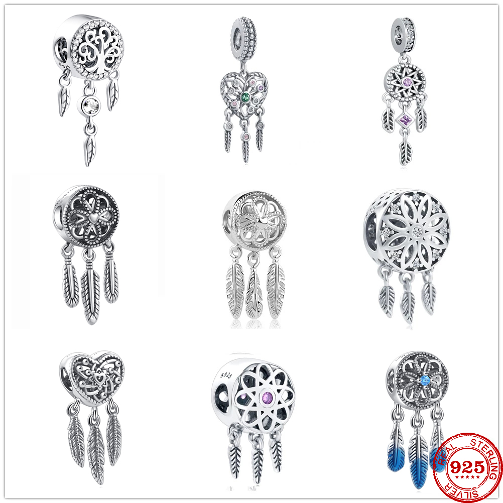 

925 Sterling Silver Dangle Charm Spirit Dream Catcher Pendant Bead Fit Pandora Charms Bracelet DIY Jewelry Accessories