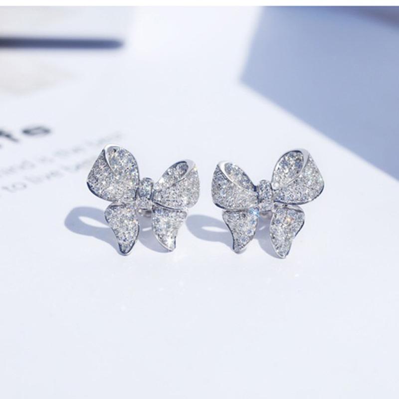 

Stud Luxury Dazzling Earrings Charm Bowknot Fine Jewelry Inlay Zircon Women Wedding Party Fashion S925 Elegant Gift