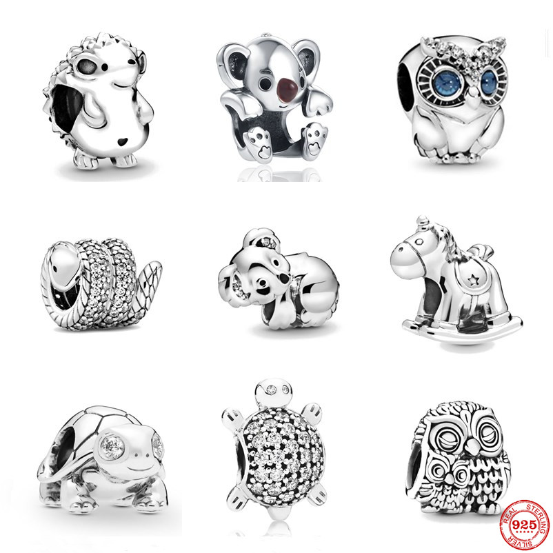 925 Silver Fit Stitch perle Europe mignon koala tortue bracelet charme de charme