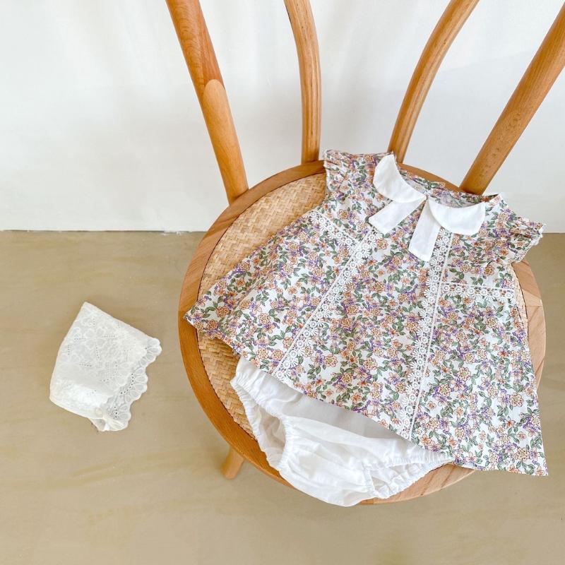 

Clothing Sets Summer Kids Girls Floral Top + PP Pants, As pic