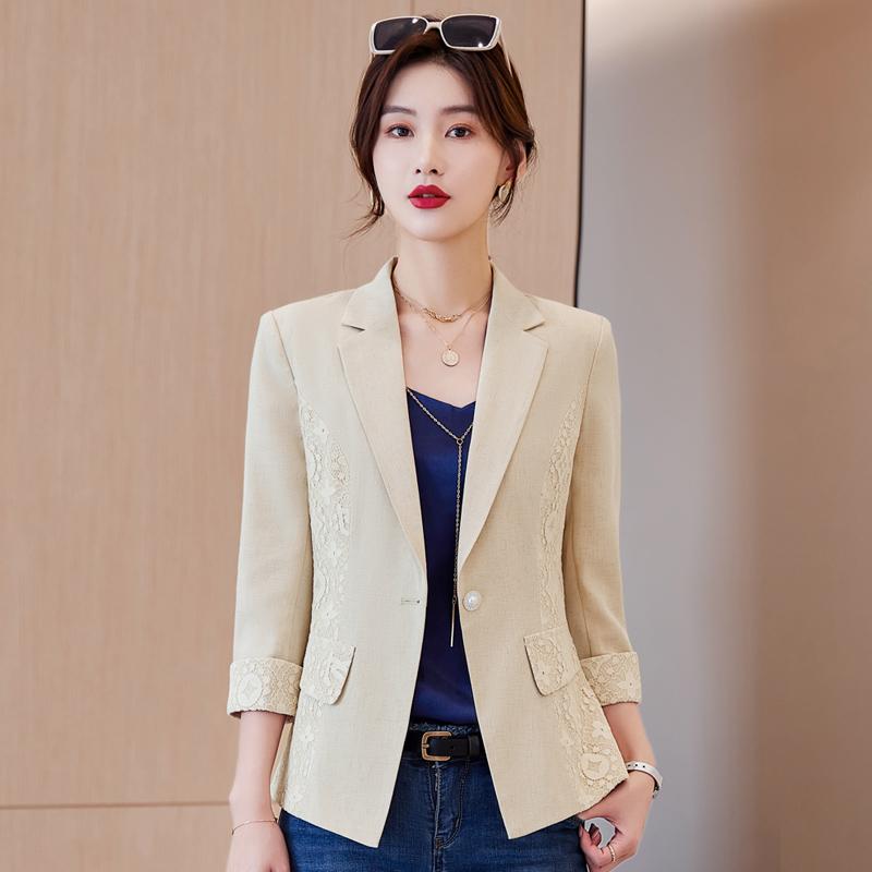 

Women' Suits & Blazers Fashion Office Ladies Apricot Blazer Women Jackets Half Sleeve Work Wear Business Clothes Slim OL StylesWomen, Blue