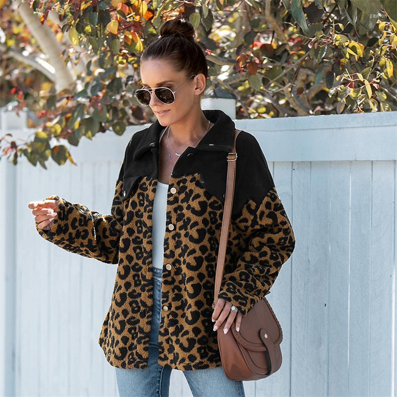 

Women' Jackets Independent Real  Fur Coat Sweater 2022 Winter Leopard Print Loose Stitching Cardigan Button Top Women, Brown