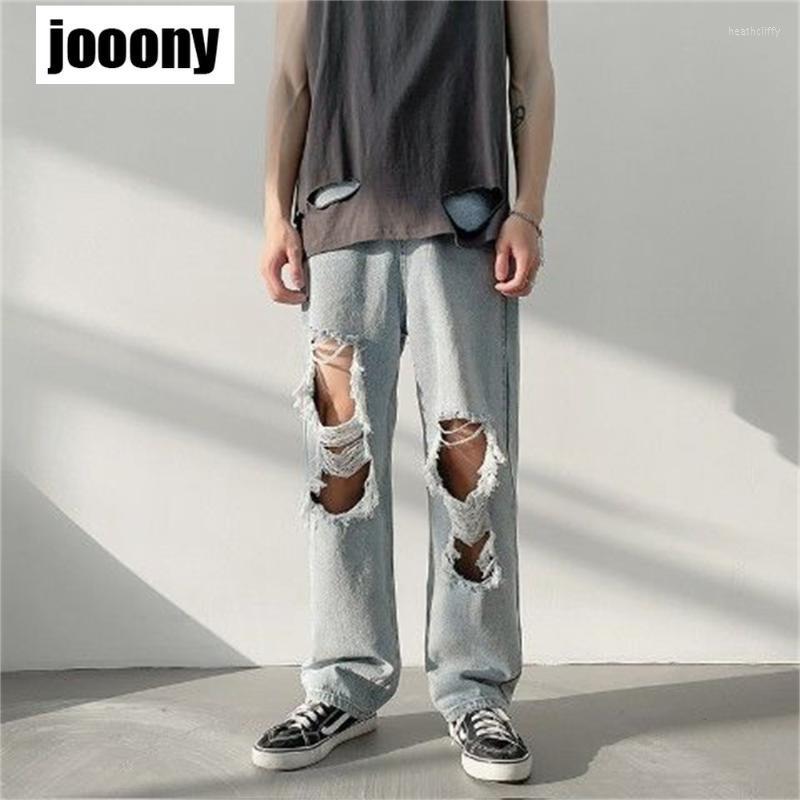 

Men' Jeans Streetwear Jean Femme Baggy Wide Leg Denim For Men Man Casual Pants Men' Ripped Hole Male Trousers Mens PantalonMen' Heat2, Light grey