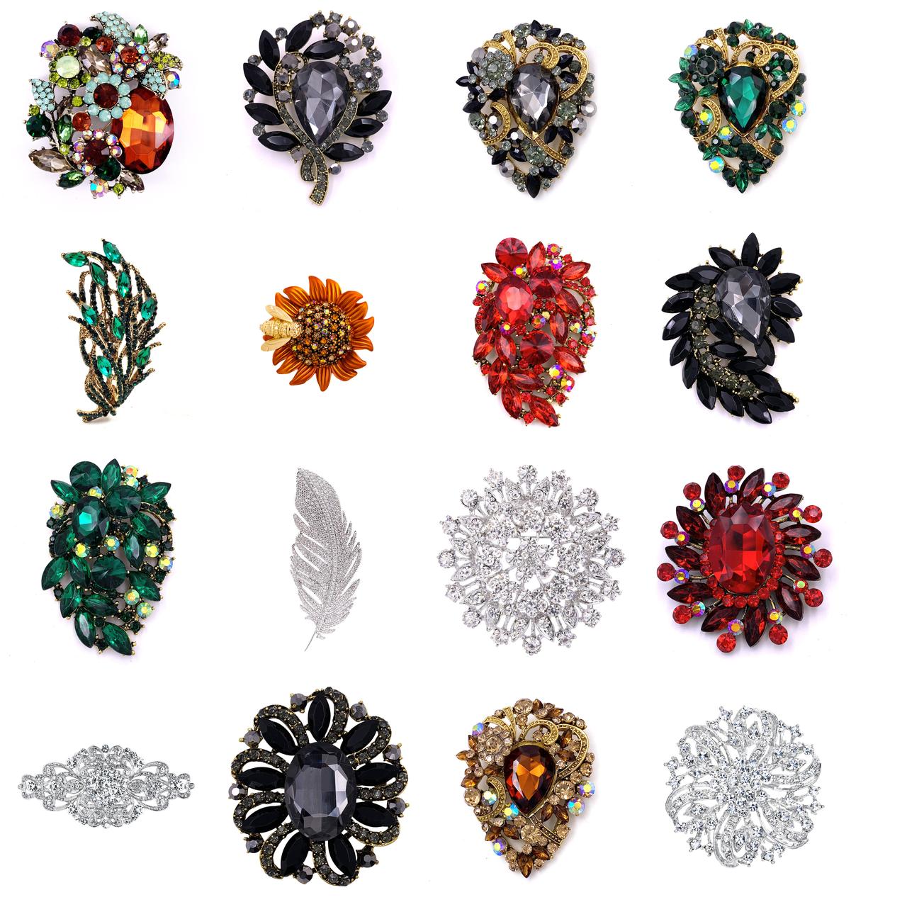 

Hair Accessories Rhinestone Glitter Flower Brooch Pin Jewelry Scarf Accessory Vintage Gold Tone amPSJ