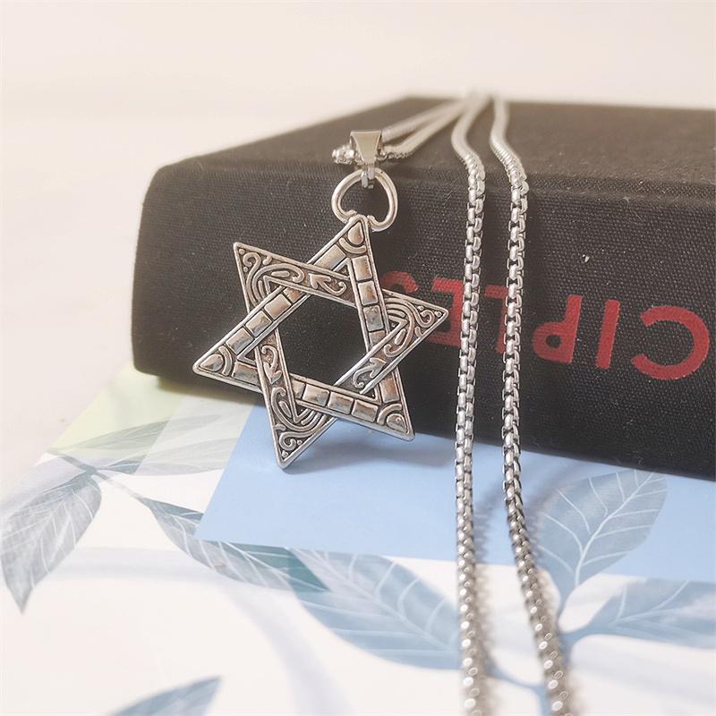 

Pendant Necklaces Six-pointed Star Long Chain Necklace For Women Men Stainless Steel Jewelry Punk WomenPendant
