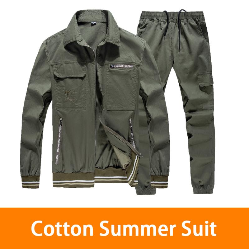

Men's Tracksuits Mens Military Set Suits Summer Thin Labor Protection Suit Wear-resistant & Dirt-resistant Long-Sleeved Multi-Pockets, Green
