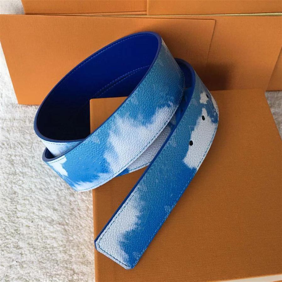 Designers de qualité supérieure ceintures hommes bleu ciel blanc nuage authentique en cuir mode classique ceinture bûterne 207y