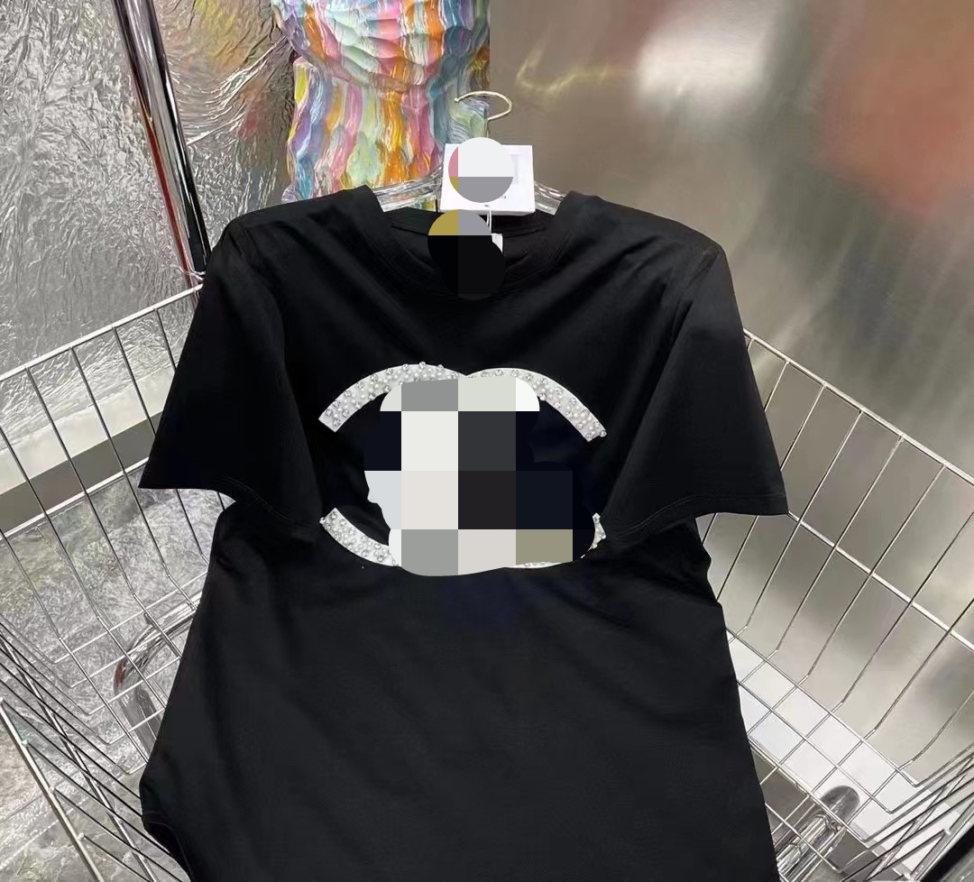 5089 2022 Milan Runway Summer Brand Same Style T Shirt Crew Neck Black White Short Sleeve High Quality Womens Pullover yidao