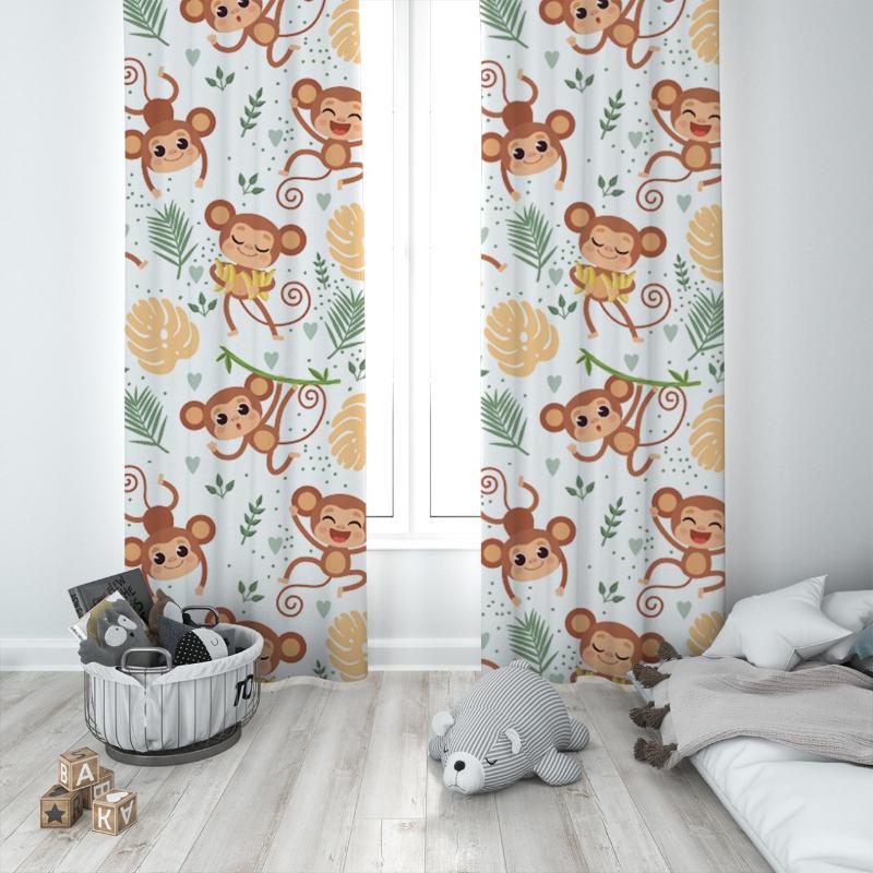 

Curtain & Drapes Cute Leaves In The Monkey And Bananas Baby Kids Room Special Design Canopy Hook Button Blackout Jealous Window Bedroom, 65x135 cm ( 1 pcs)